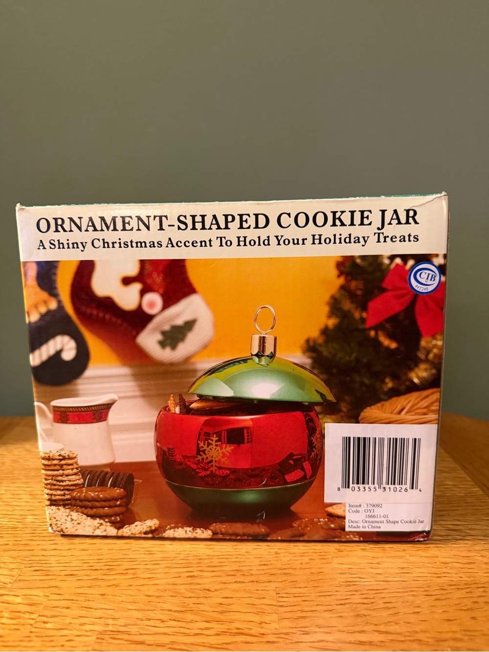 New Debco Large Ceramic Ornament-Shaped Christmas Cookie Jar Red/Green 379092